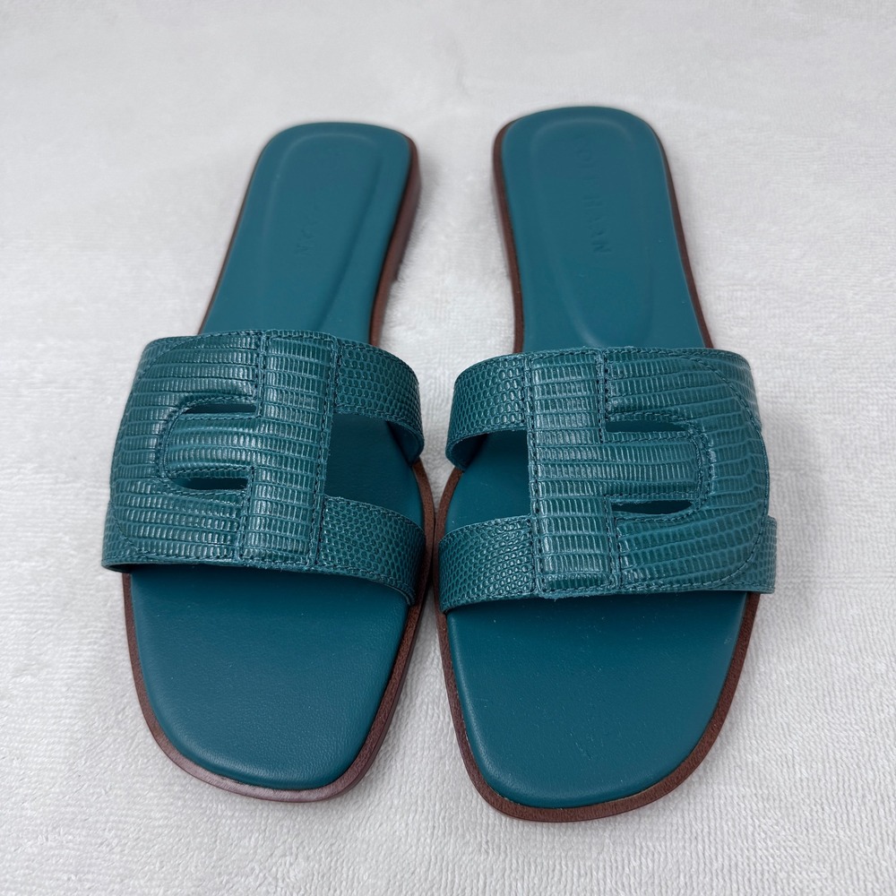 Cole Haan Chrisee Teal Green Lizard Print Leather Slide Sandals W30796 6B - Picture 2 of 9